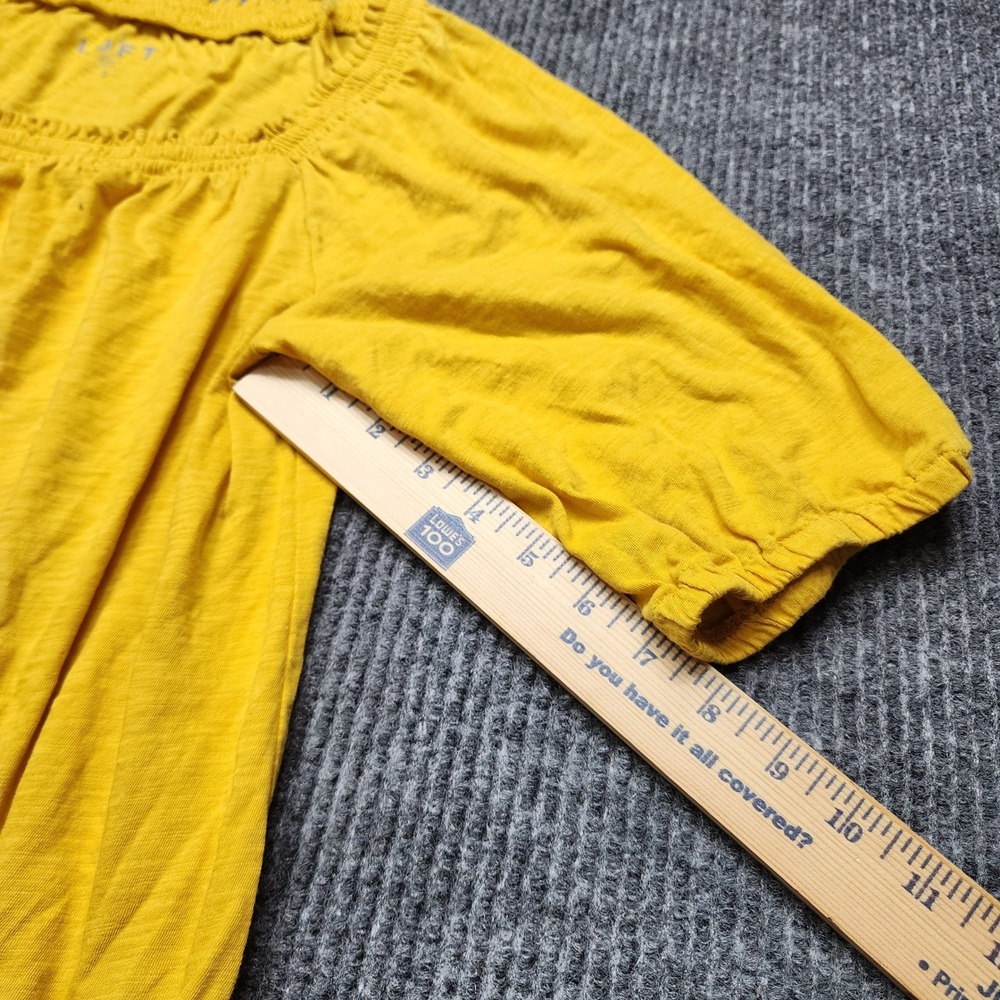 LOFT Mustard Yellow Smocked‎ Square Neck Peasant Blouse 3/4 Sleeve Small - Picture 4 of 6